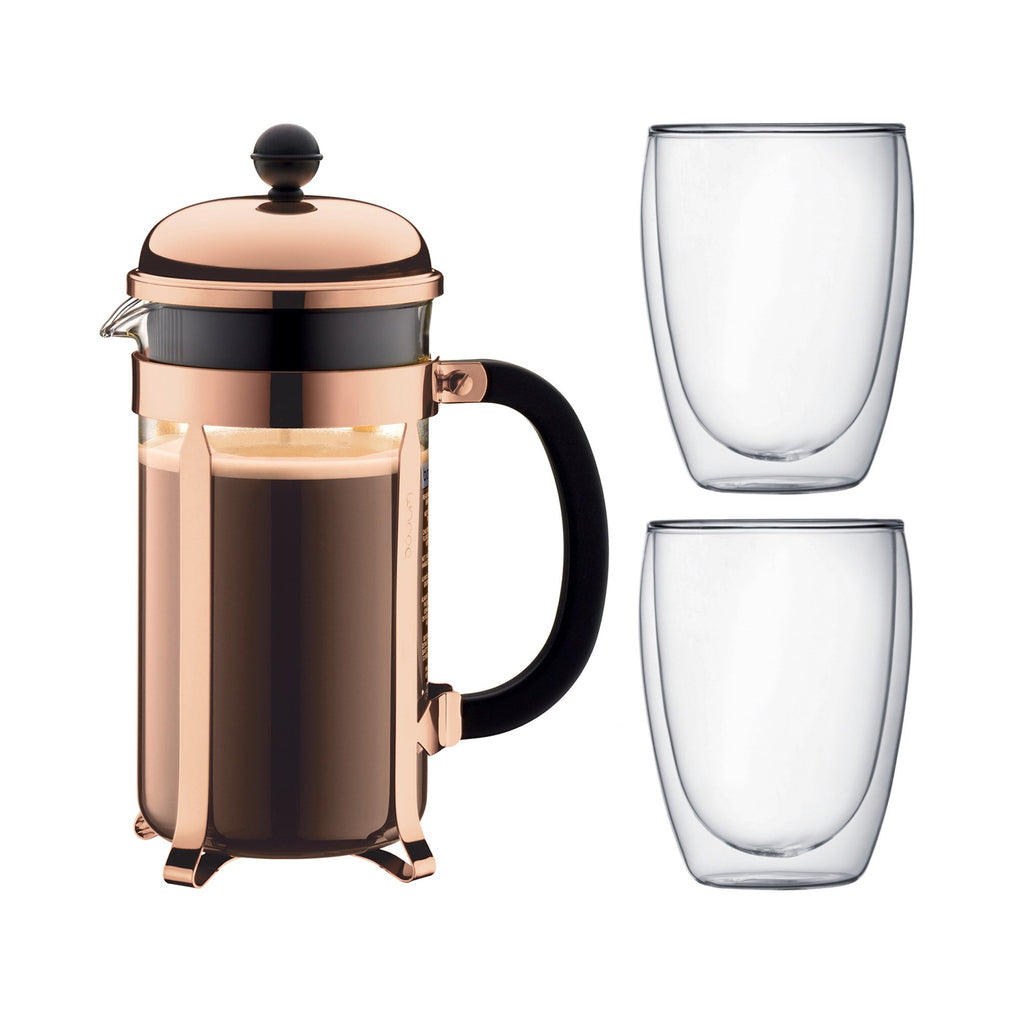 8 Cup French Press Coffee Maker and 2 Piece Glass Set P5202