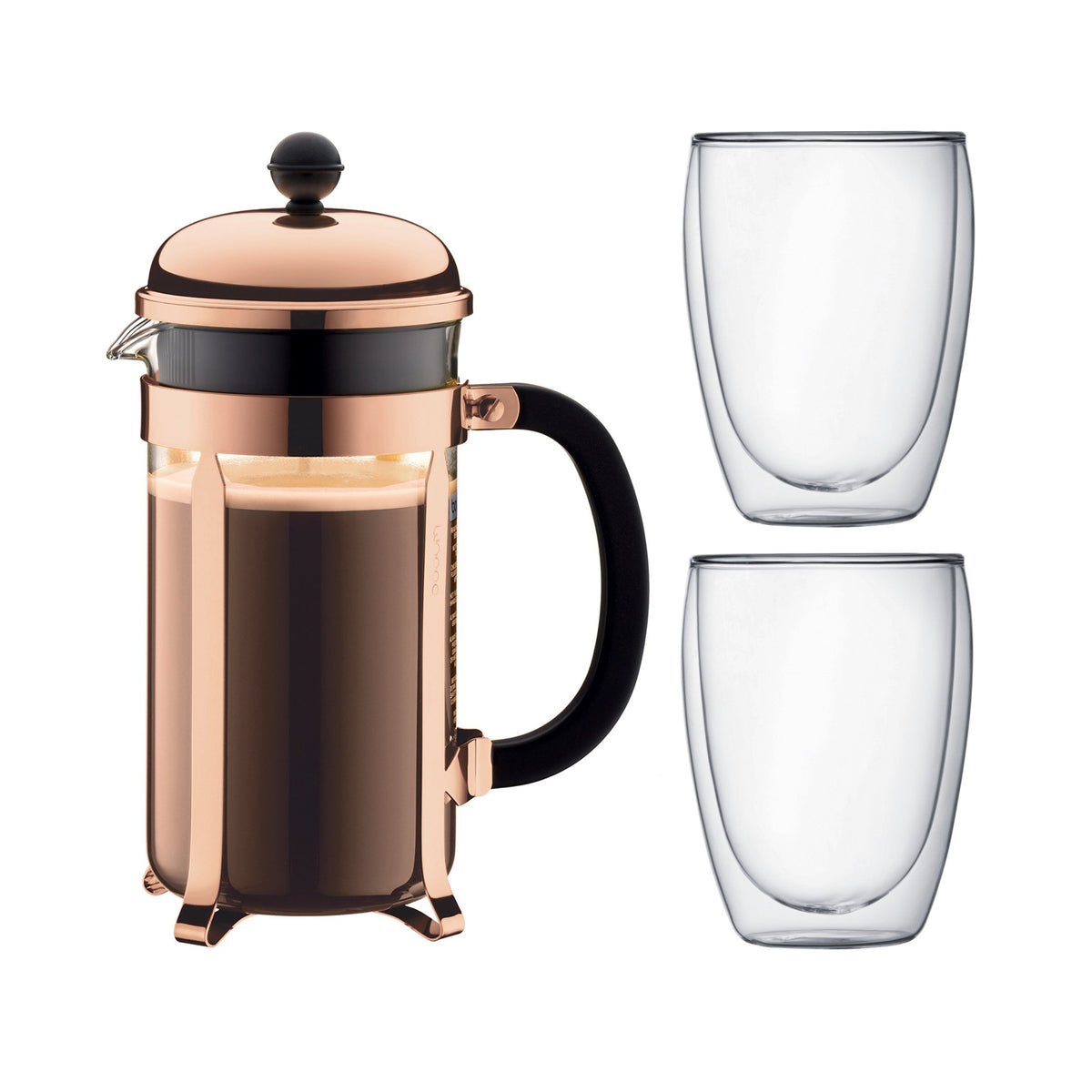 8 Cup French Press Coffee Maker and 2 Piece Glass Set P5202