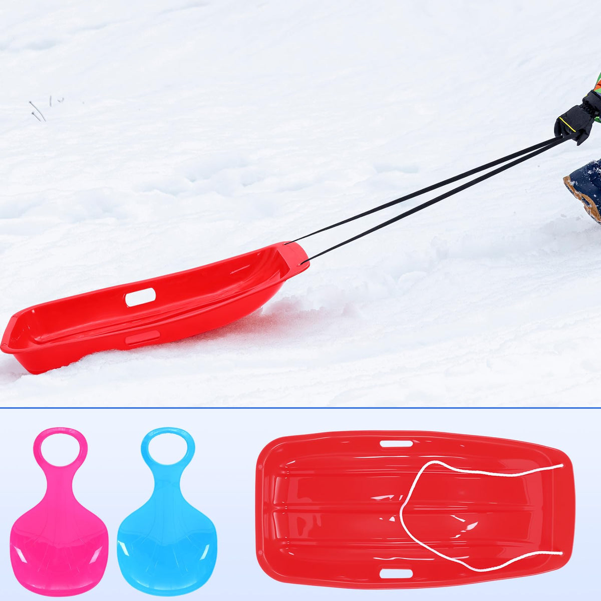 3 Pcs 35 Inch Plastic Snow Sleds with Rope G5624