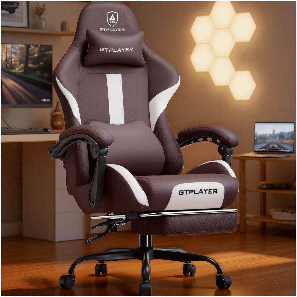 Brown Ergonomic Gaming Chair with Foot Rest C7942