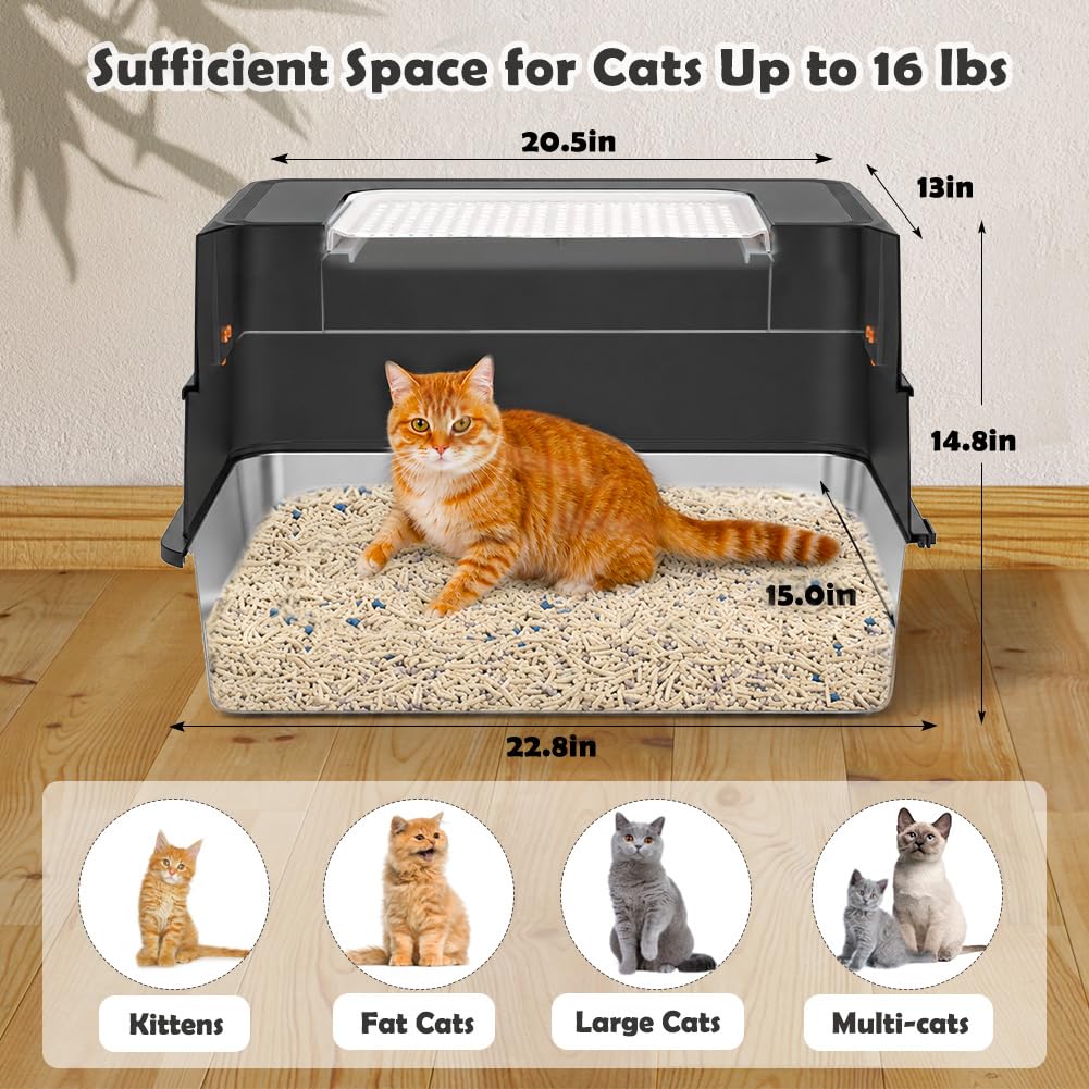XL Stainless Steel Cat Litter Box with Lid T3293