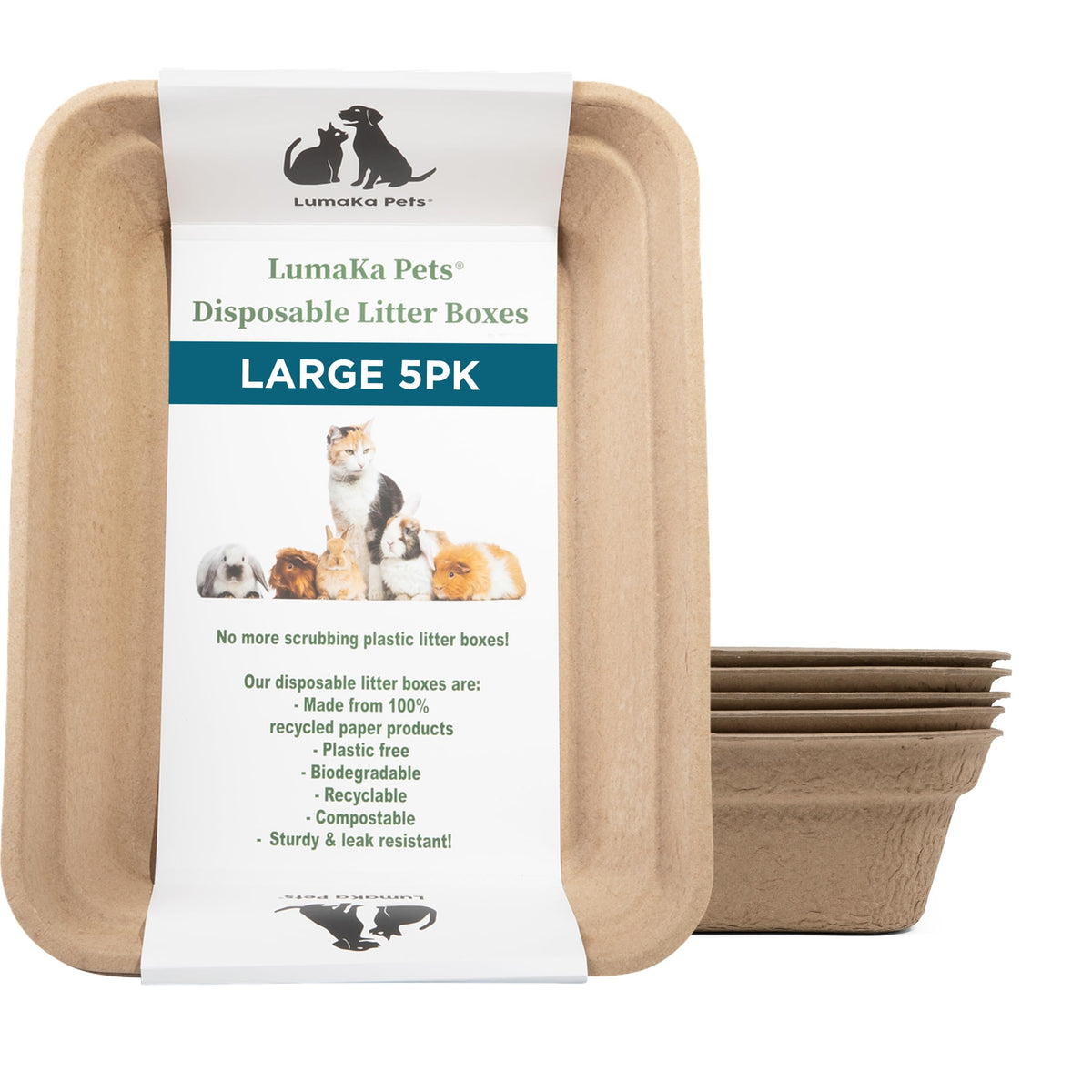 Disposable Cat Litter Box 5-Pack Large Biodegradable Recycled Pulp M674232
