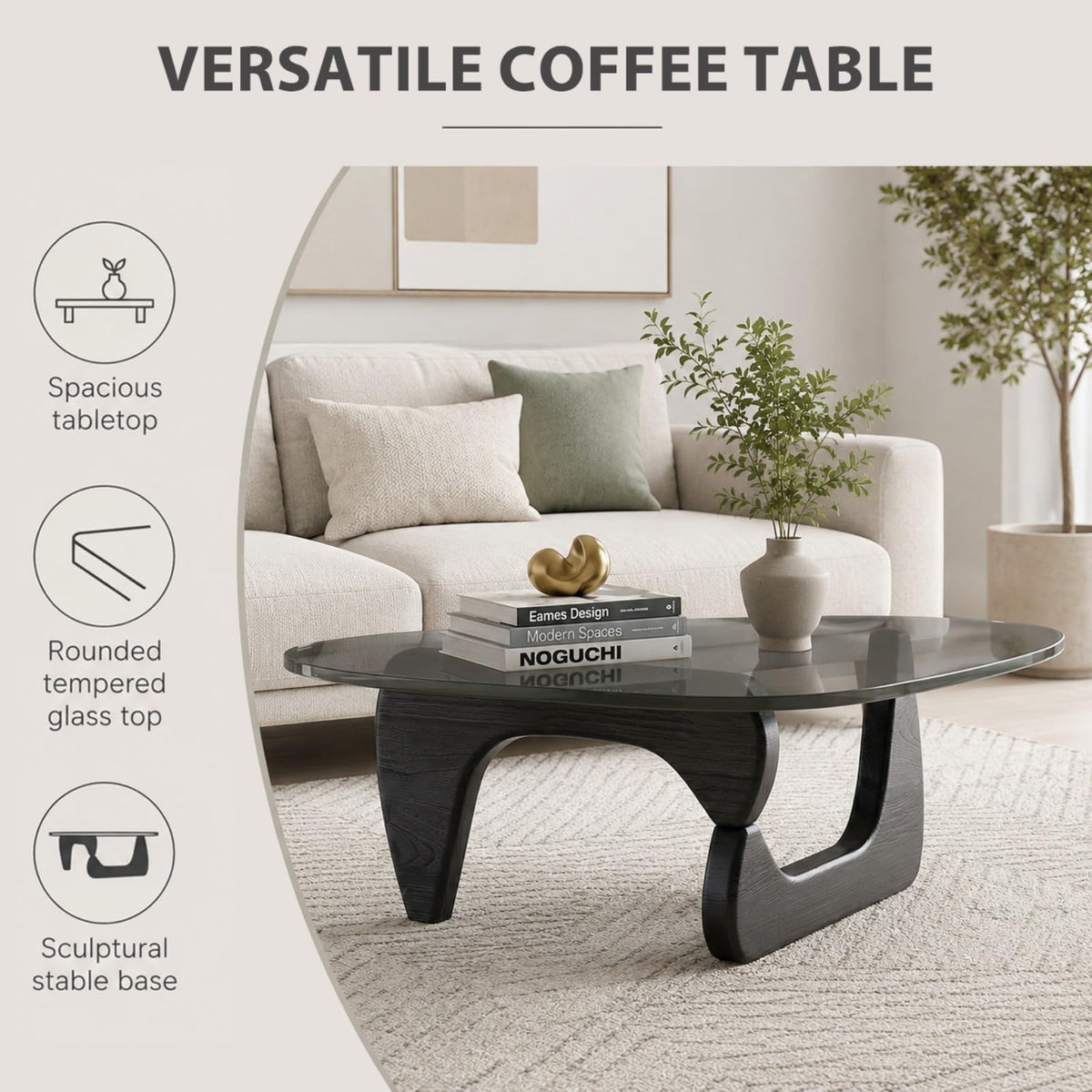 Glass Coffee Table with Wood Grain Base W418