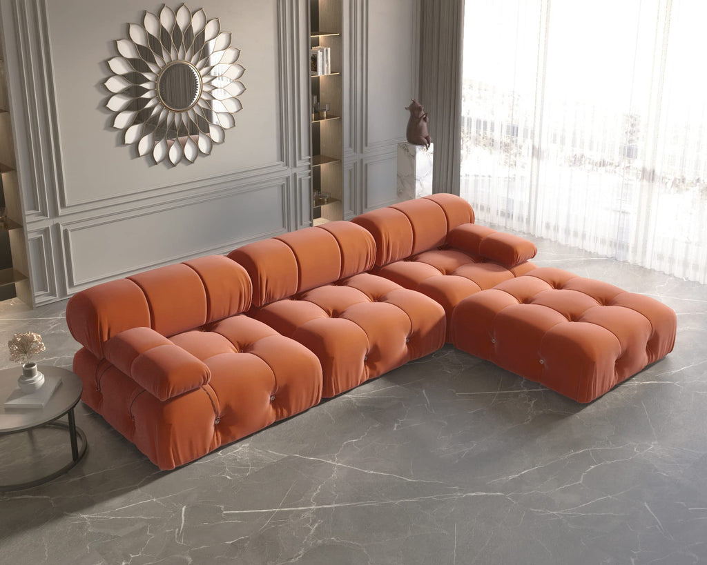 104" L-Shaped Velvet Sectional Sofa with Reversible Chaise Ottoman R59526