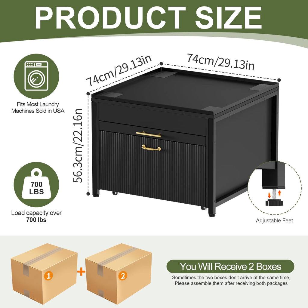 Black 2 Pack Washer Dryer Pedestals with Drawer O590