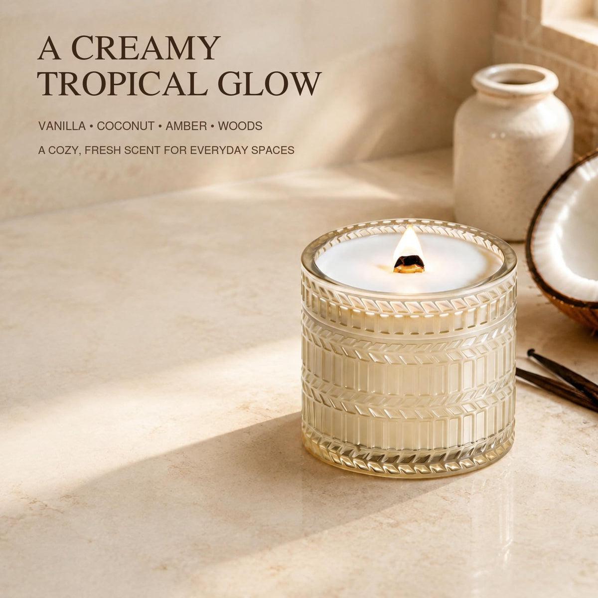 Vanilla Coconut Wood Wick Candle 7.4 oz T899