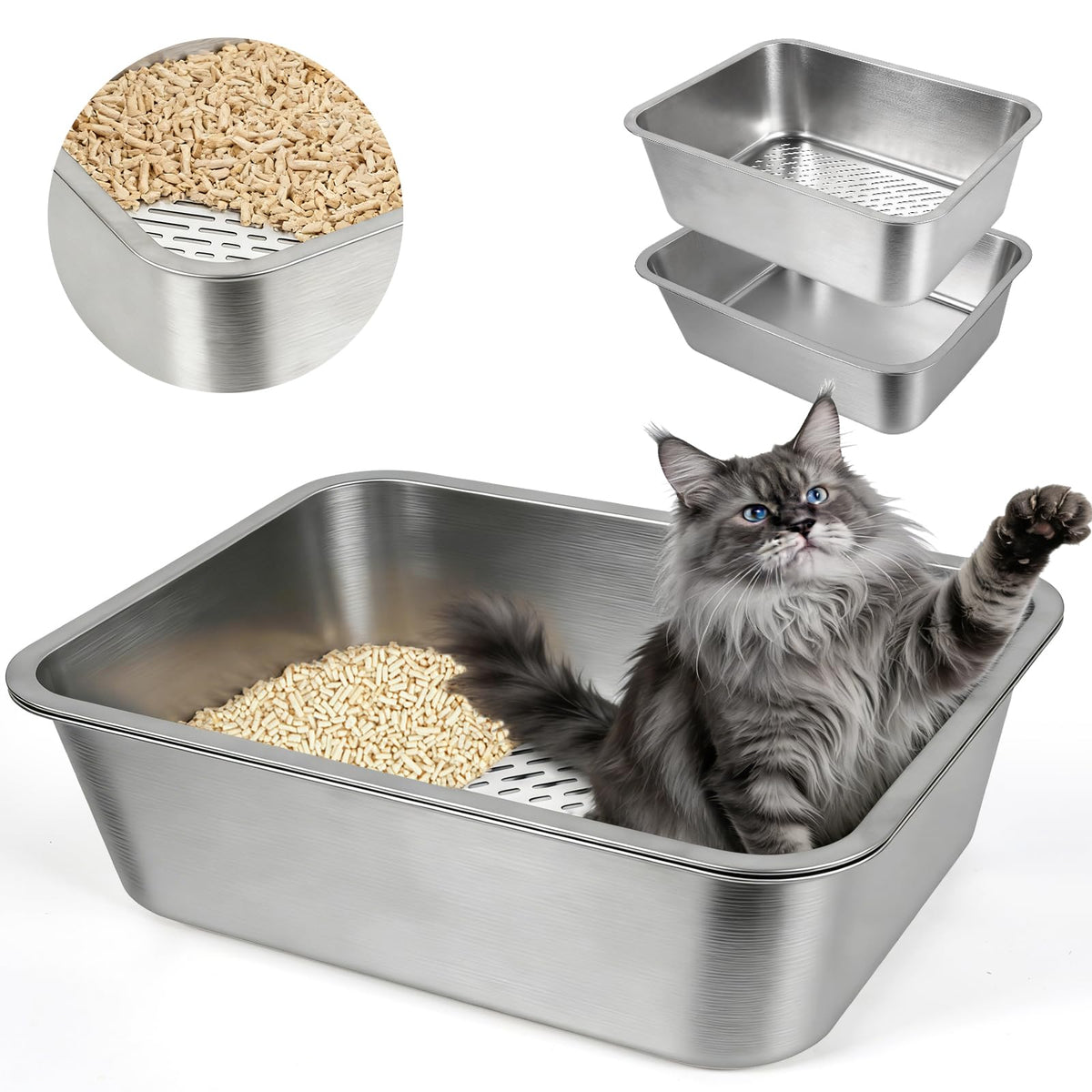 Stainless Steel Sifting Litter Box with Sifter I239