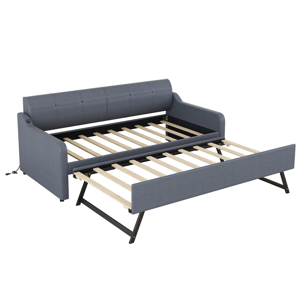 Twin Upholstered Linen Daybed with Pop Up Trundle H561