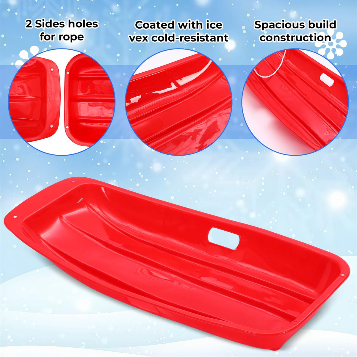3 Pcs 35 Inch Plastic Snow Sleds with Rope G5624