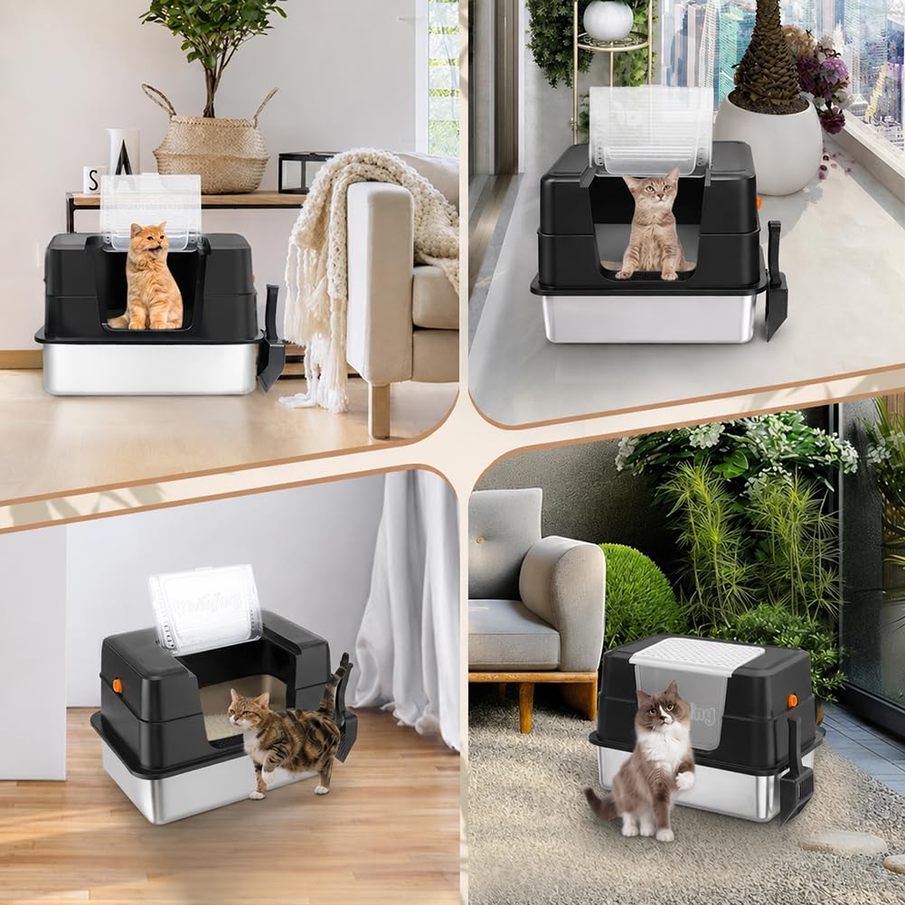 XL Stainless Steel Cat Litter Box with Lid T3293