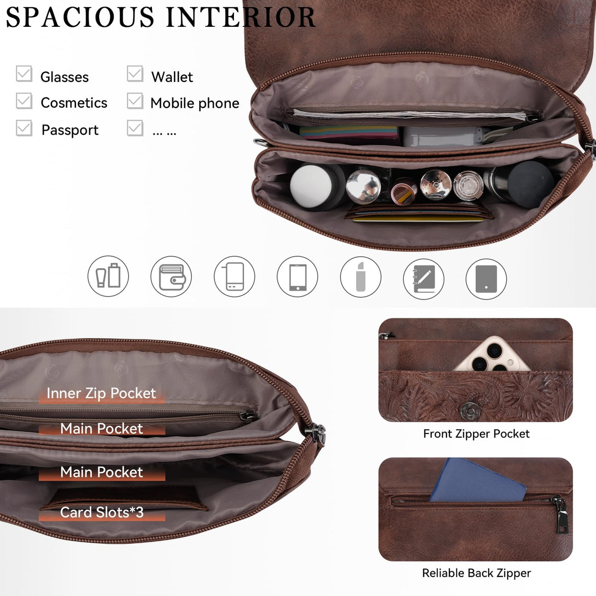 Small Vegan Leather Crossbody Bag with Adjustable Strap E3464