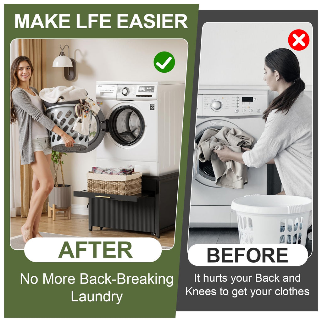 Black 2 Pack Washer Dryer Pedestals with Drawer O590