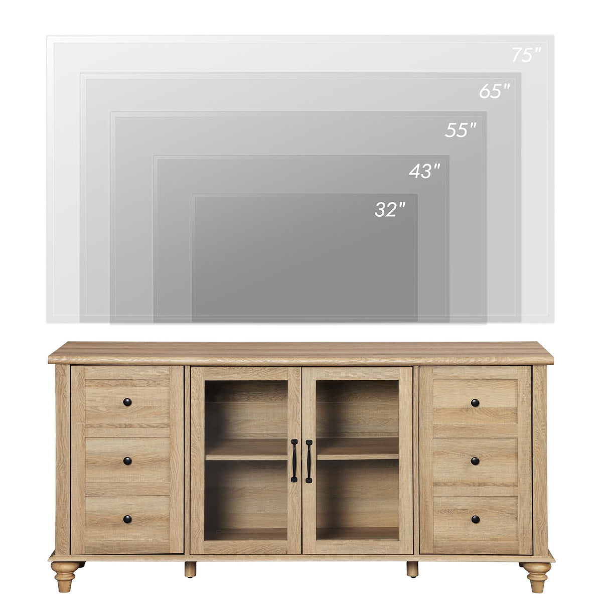 Wood TV Stand for 65 Inch TV with Glass Door J186822
