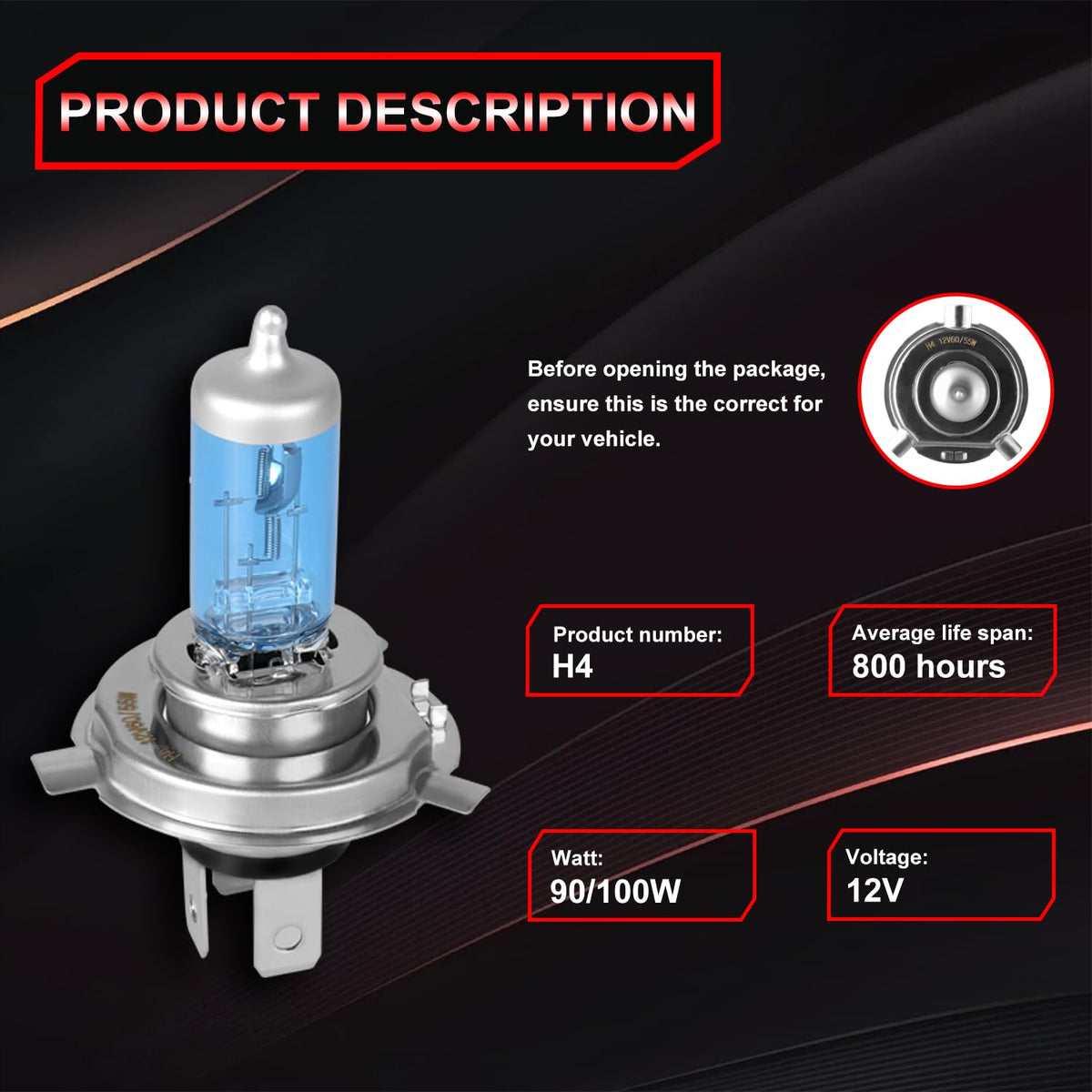 Halogen Headlight Bulb 4200k High Low Beam 2 PCS A80277