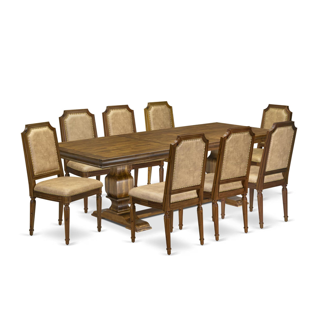 9 Piece Dining Table and 8 Beige Polyester Fabric Chairs O722803