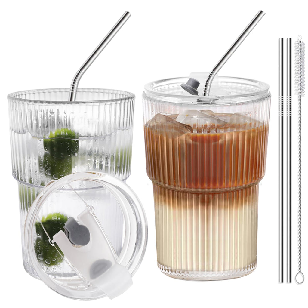 16 OZ Clear Plastic Iced Coffee Cups with Lids and Straws 2 Pcs M752948