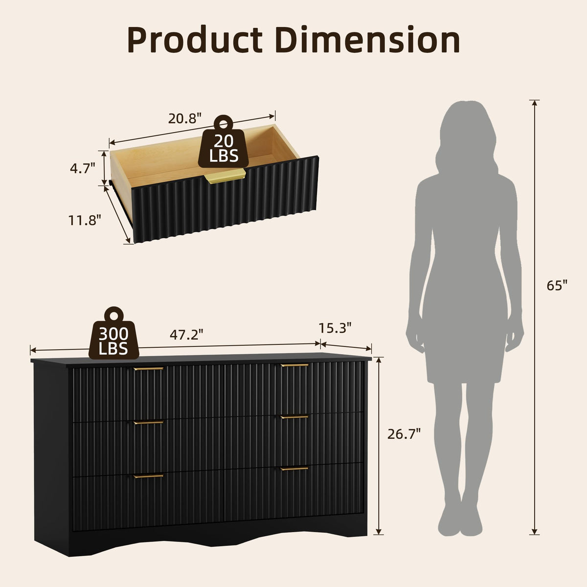 6 Drawer Fluted Wood Dresser R972