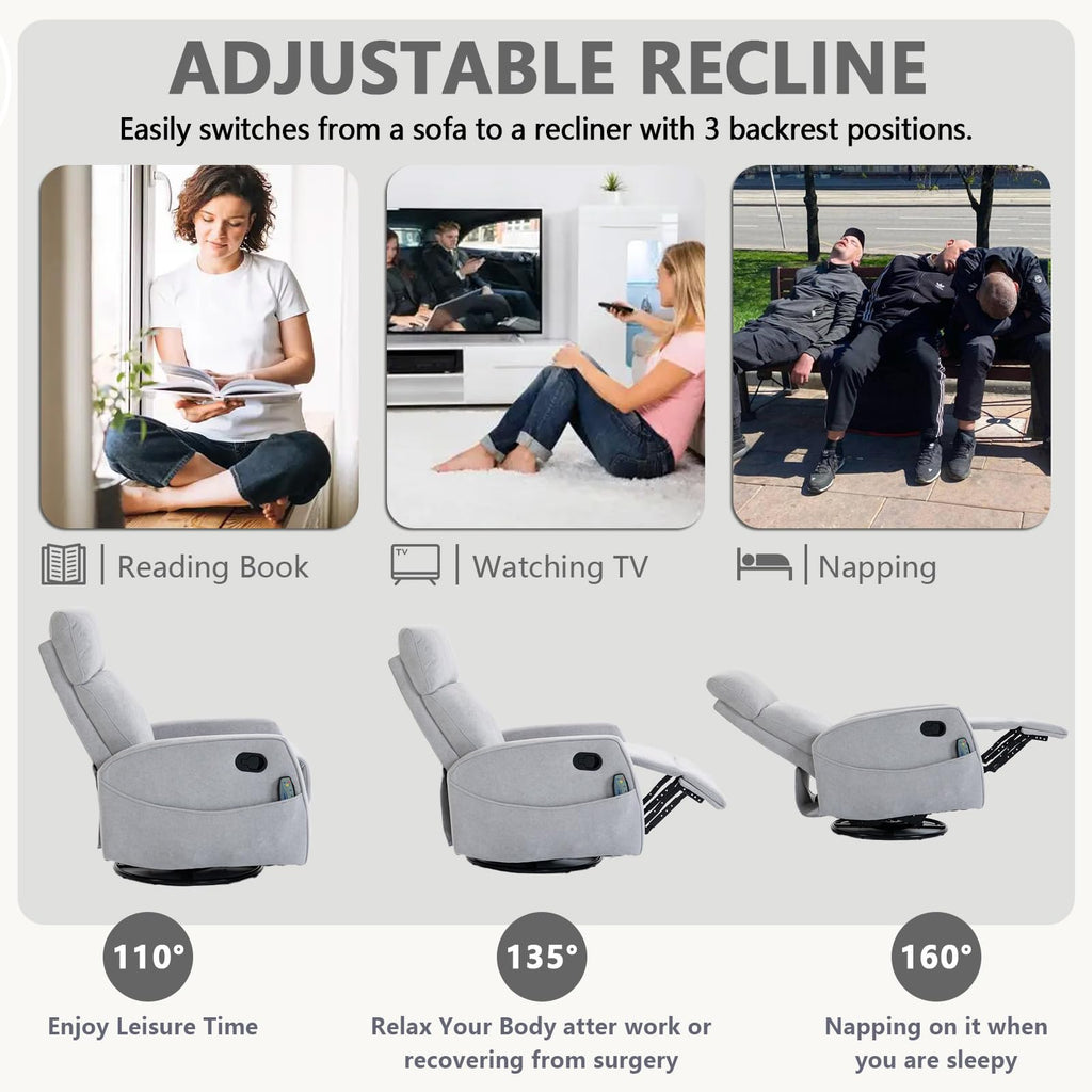 Small White Velvet Recliner Rocking Chair with Heat and Massage P89787