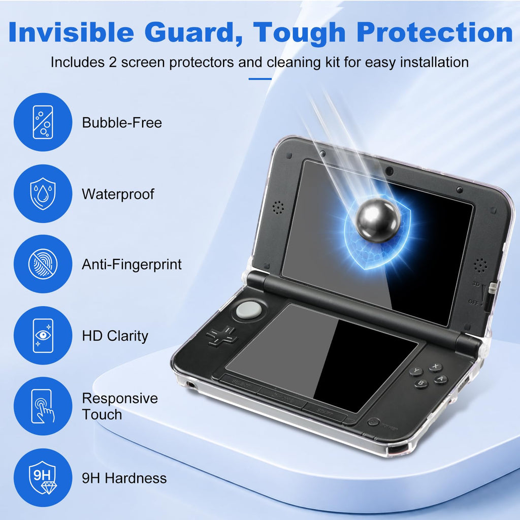 3DS XL Accessories 4-in-1 Kit Carrying Case Clear Shell Case Screen Protectors Stylus Pens N8331