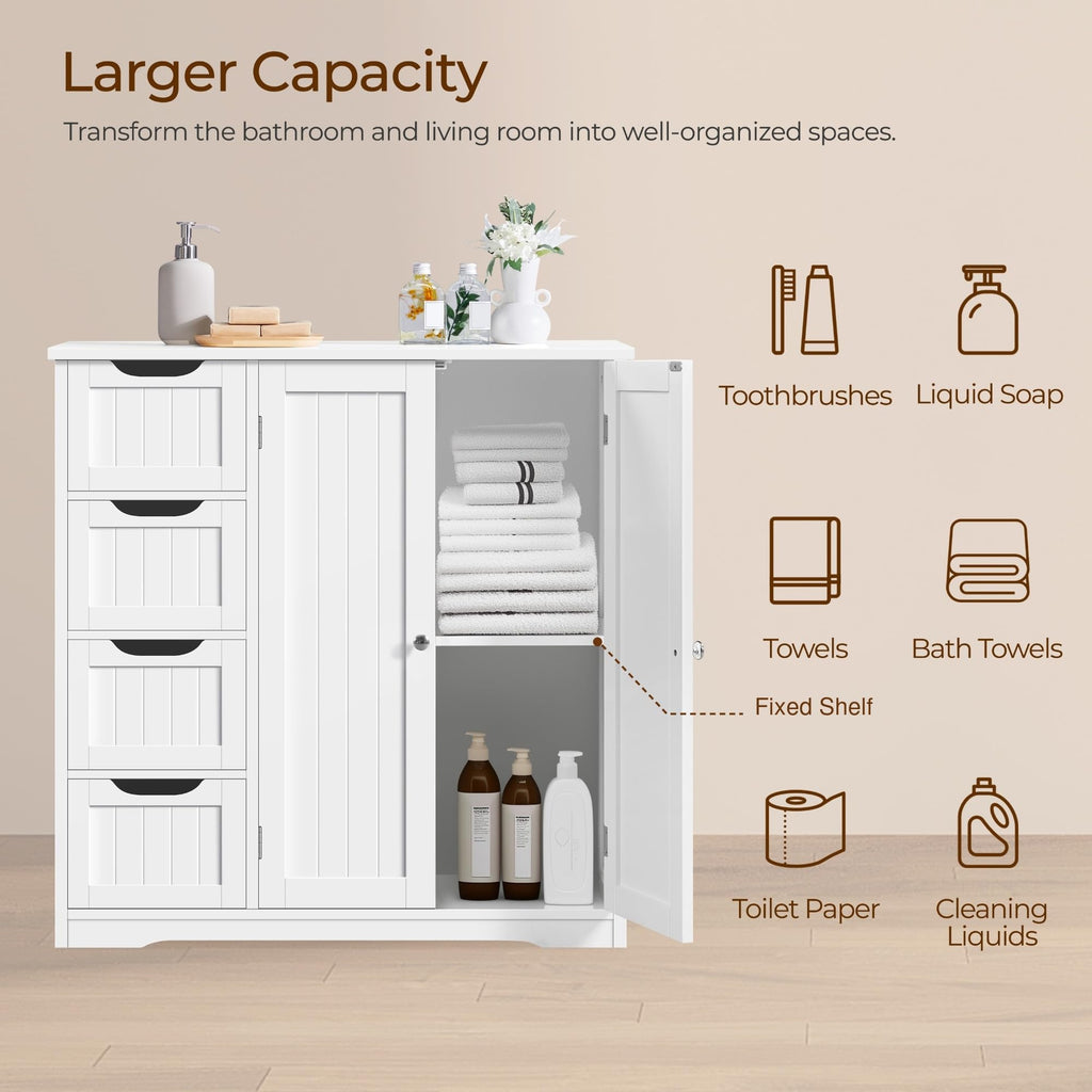 White 4 Drawer 2 Door Bathroom Storage Cabinet F320