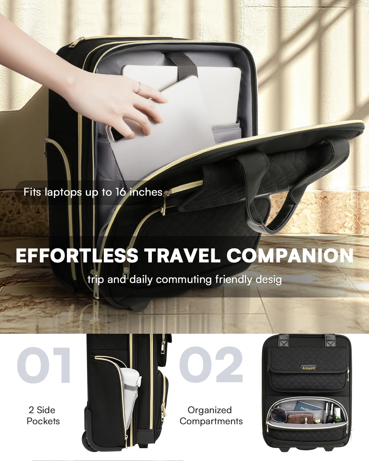 Black 16-Inch Underseat Carry On Luggage with Wheels E57259