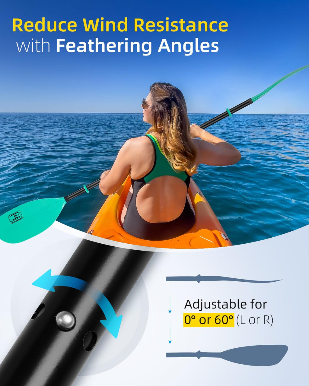86in/218cm 90.5in/230cm Alloy Shaft 2-Piece Kayak Paddle G9798