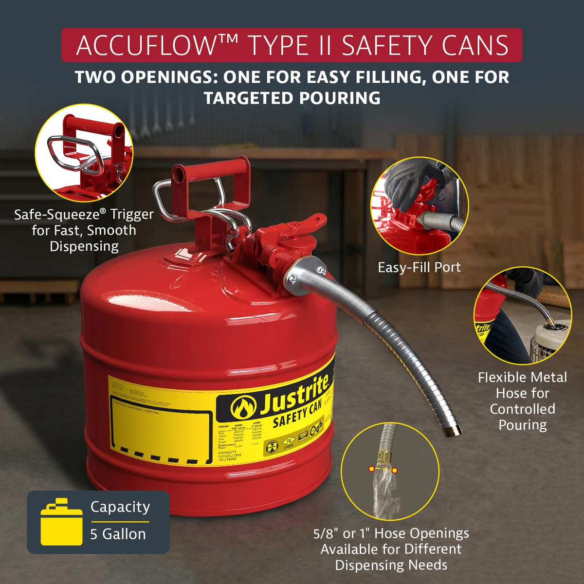 Red Galvanized Steel Gasoline Safety Can I30379