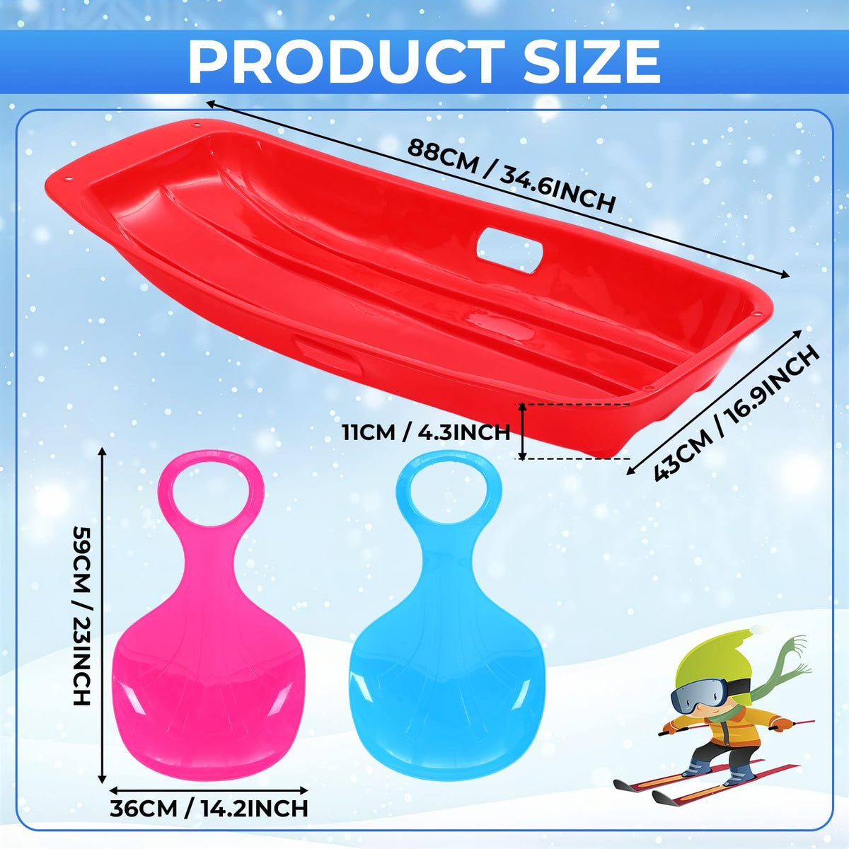 3 Pcs 35 Inch Plastic Snow Sleds with Rope G5624
