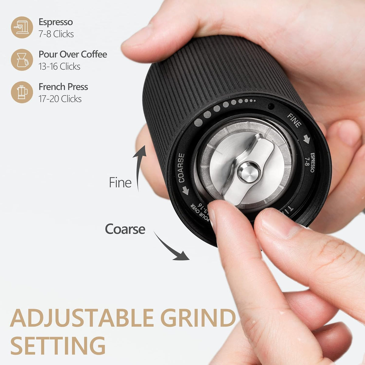 Manual Coffee Grinder with Stainless Steel Conical Burr, 25g, Black Y9825
