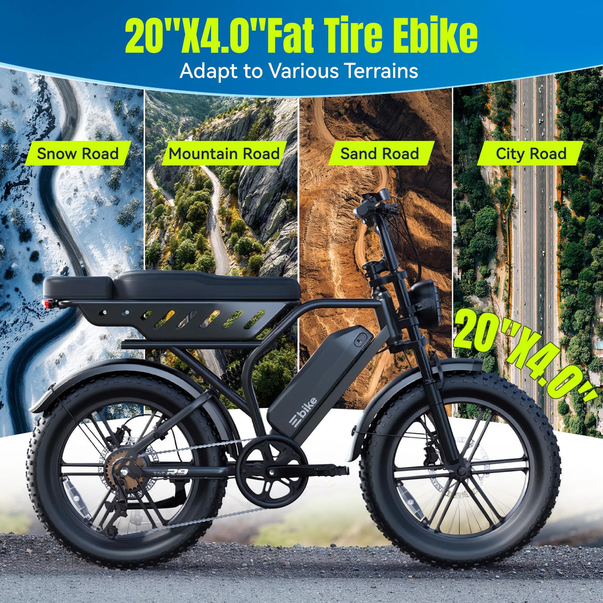 Electric Bike 48V 15Ah Battery 1500W Peak Motor 20 4.0 Fat Tire M98353