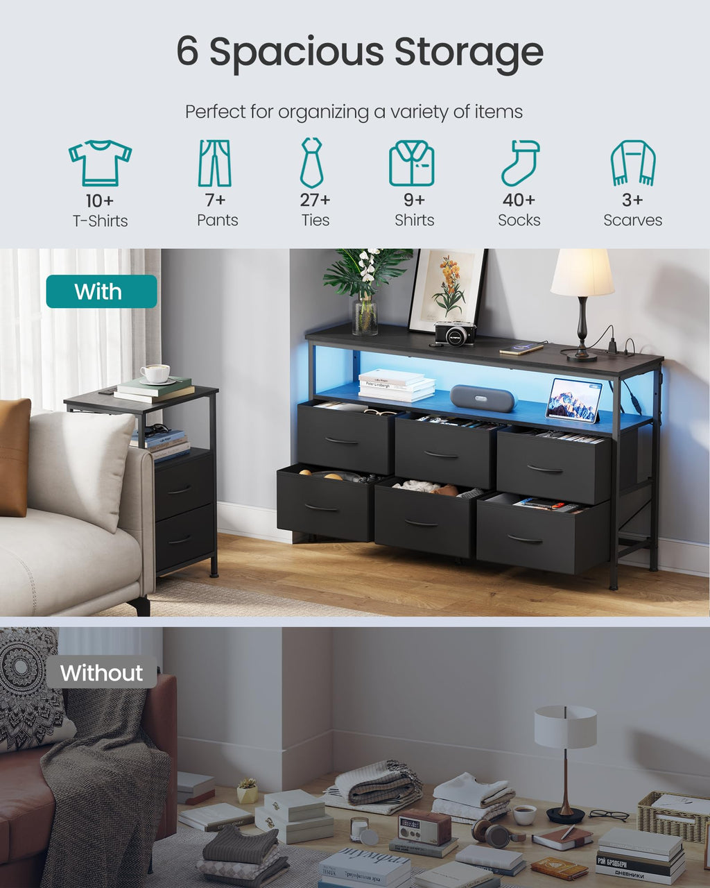Wide Dresser with 6 Drawers & Open Shelf S793