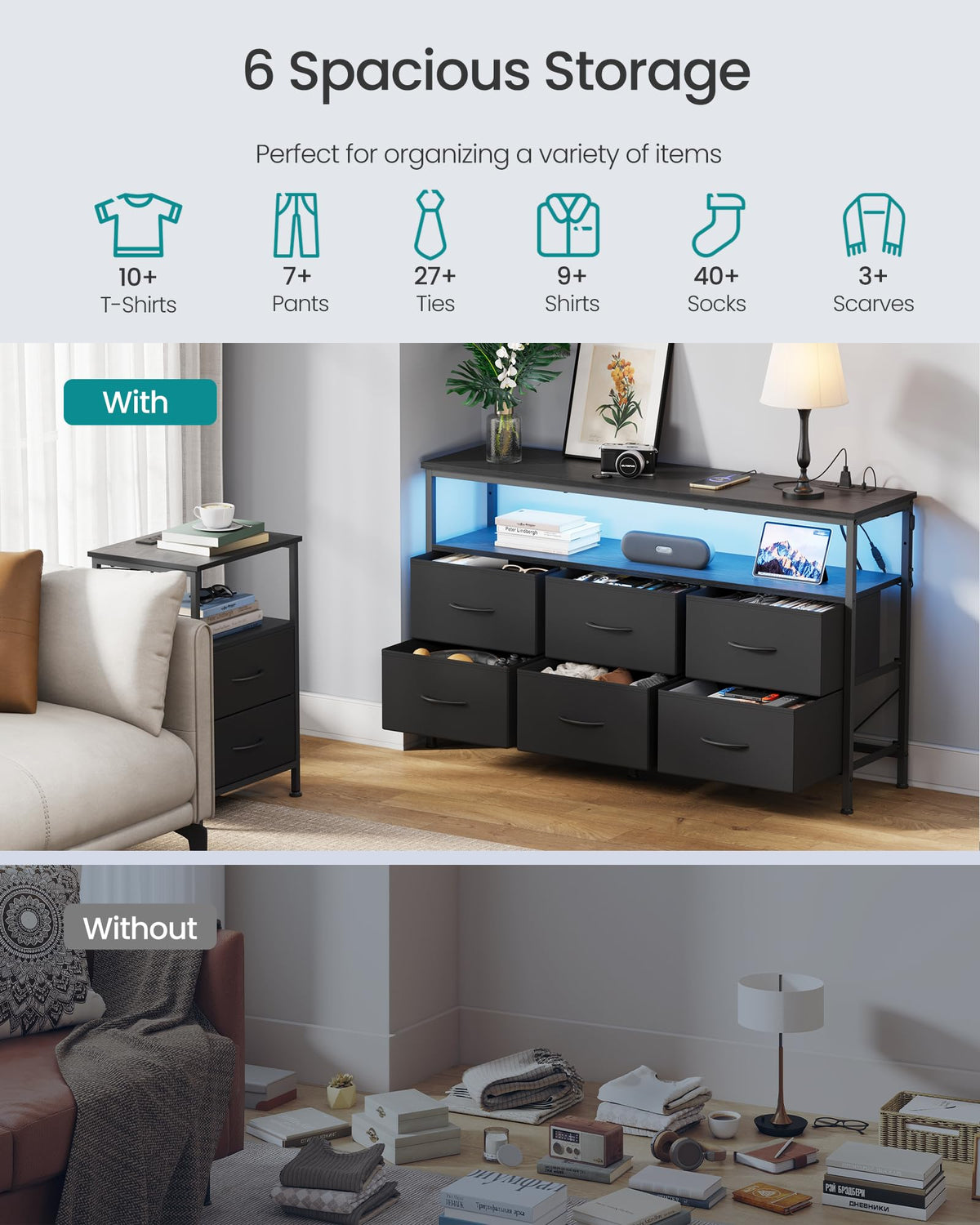 Wide Dresser with 6 Drawers & Open Shelf S793
