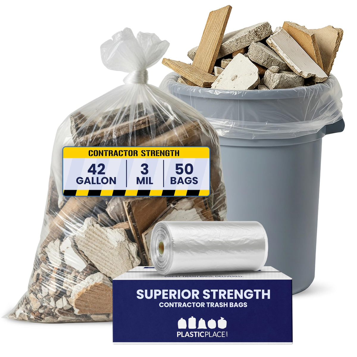 Clear Heavy Duty 42 Gallon Trash Bags 50 Count L727183