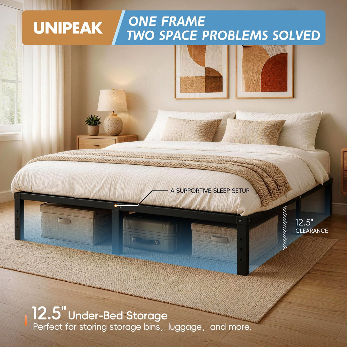 Queen Metal Platform Bed Frame with Storage M500649
