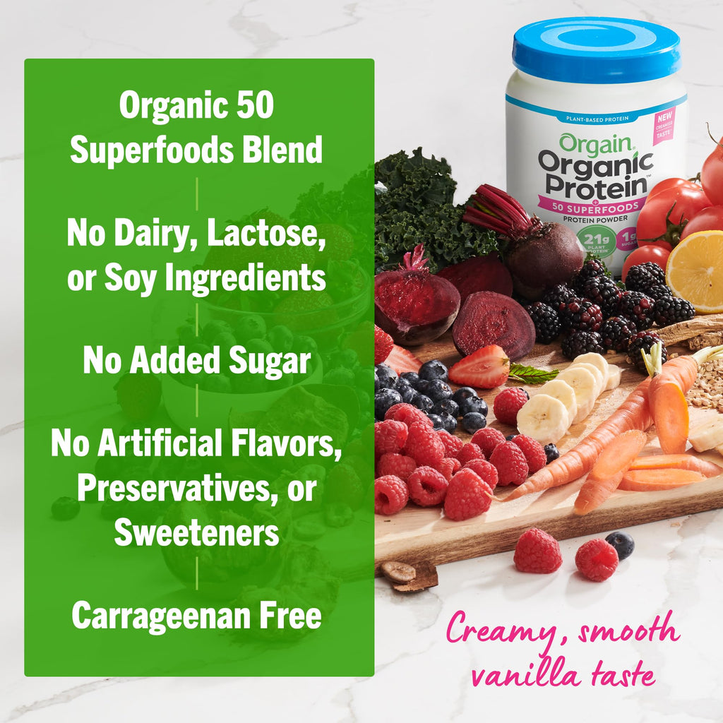 Organic Vegan 21g Protein Superfoods Powder Vanilla Bean 1.12lb L736