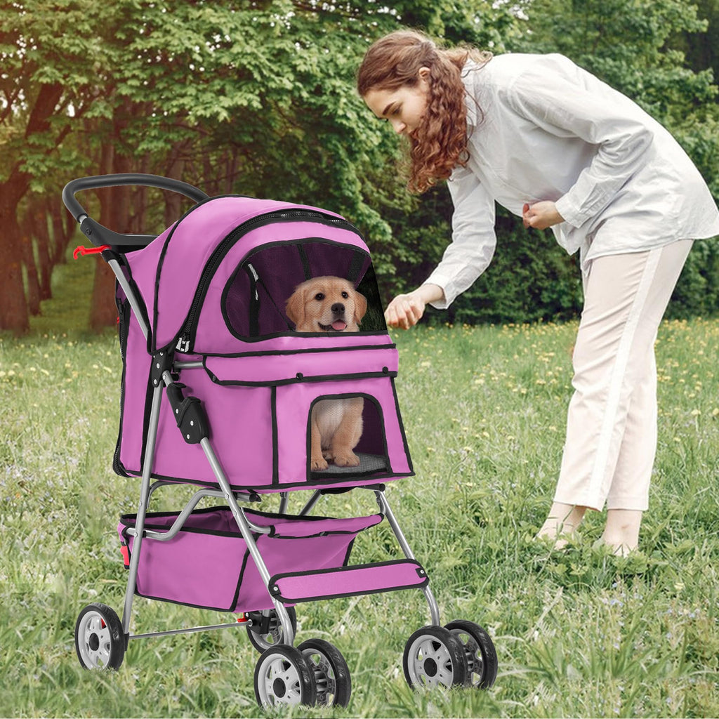 4-Wheel Foldable Pet Stroller Pink S9739