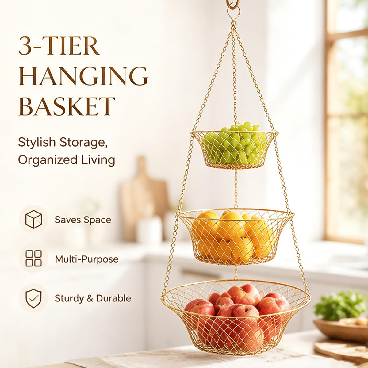 3-Tier Copper Hanging Basket G16642