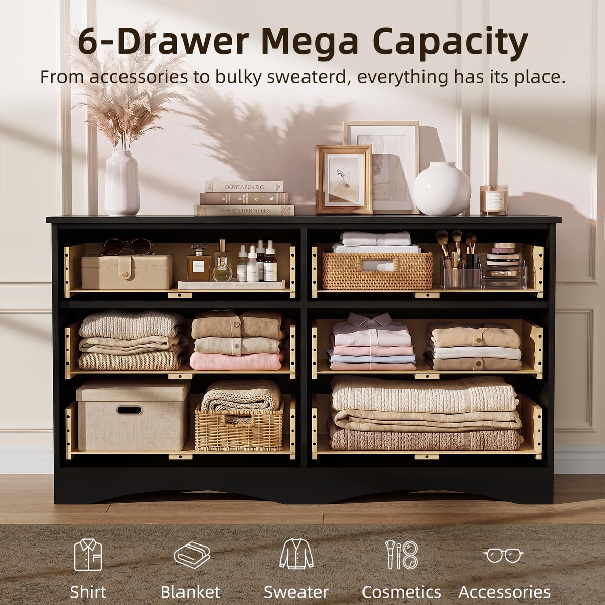 6 Drawer Fluted Wood Dresser R972