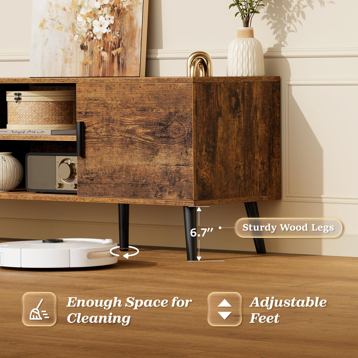 55 Inch TV Stand with Adjustable Shelf and 2 Cabinets L781
