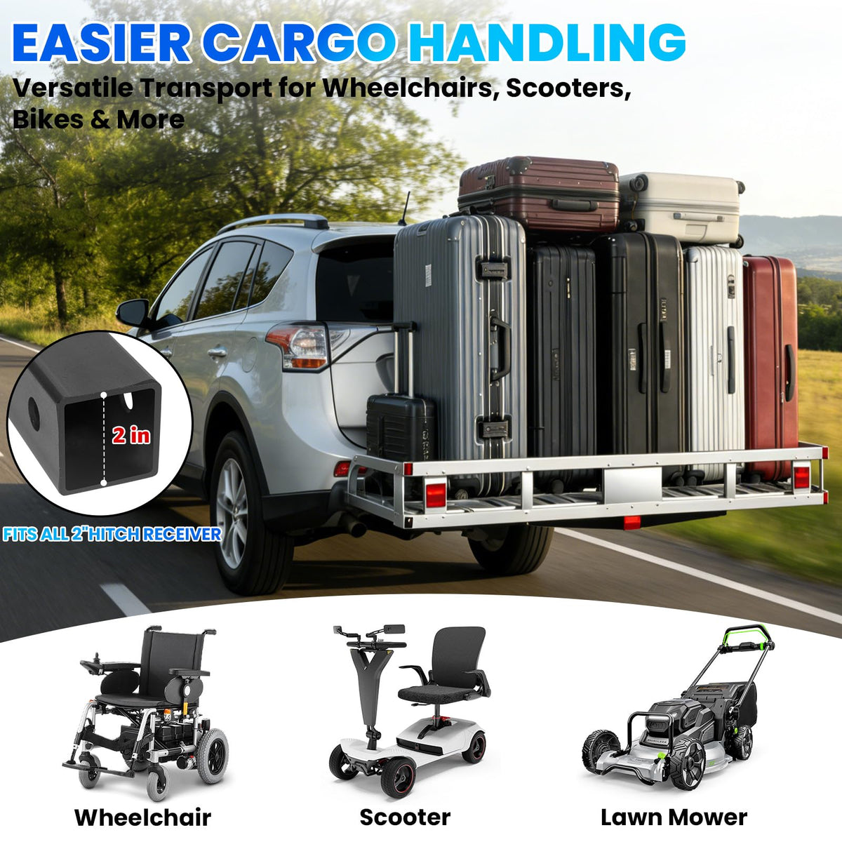 500LBS Heavy-Duty Aluminum Hitch Cargo Carrier with Ramp Y9831