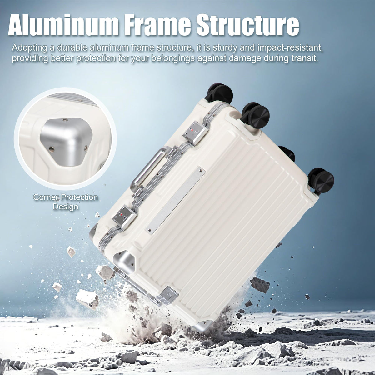 20 Inch White ABS Hardside Spinner Luggage with USB Port E4167