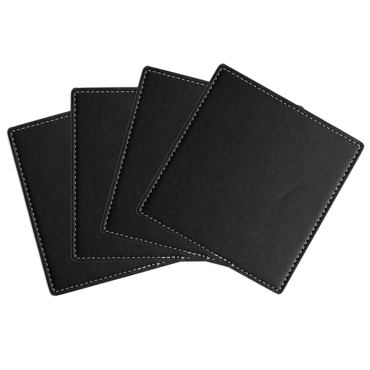 White Stitched Dual Sided Leather Coasters Set of 4 B15255