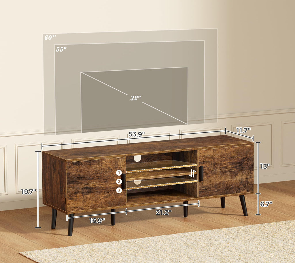 55 Inch TV Stand with Adjustable Shelf and 2 Cabinets L781