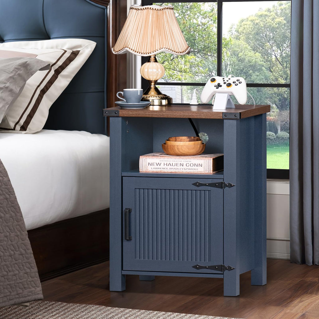 Dark Blue 18-Inch Fluted Nightstand Set of 2 Y562407
