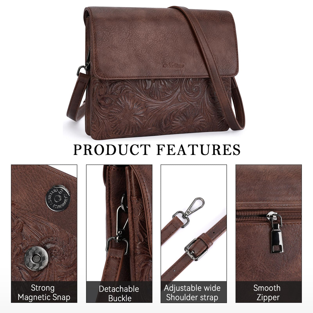 Small Vegan Leather Crossbody Bag with Adjustable Strap E3464