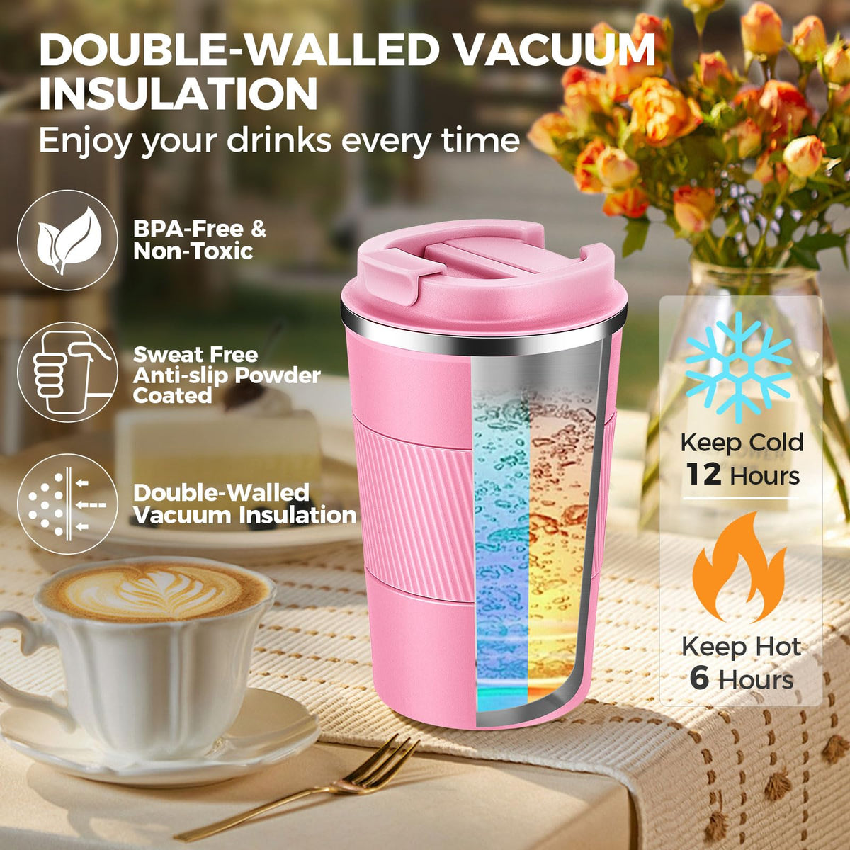 13 oz Stainless Steel Insulated Travel Coffee Mug 2 Pack R595