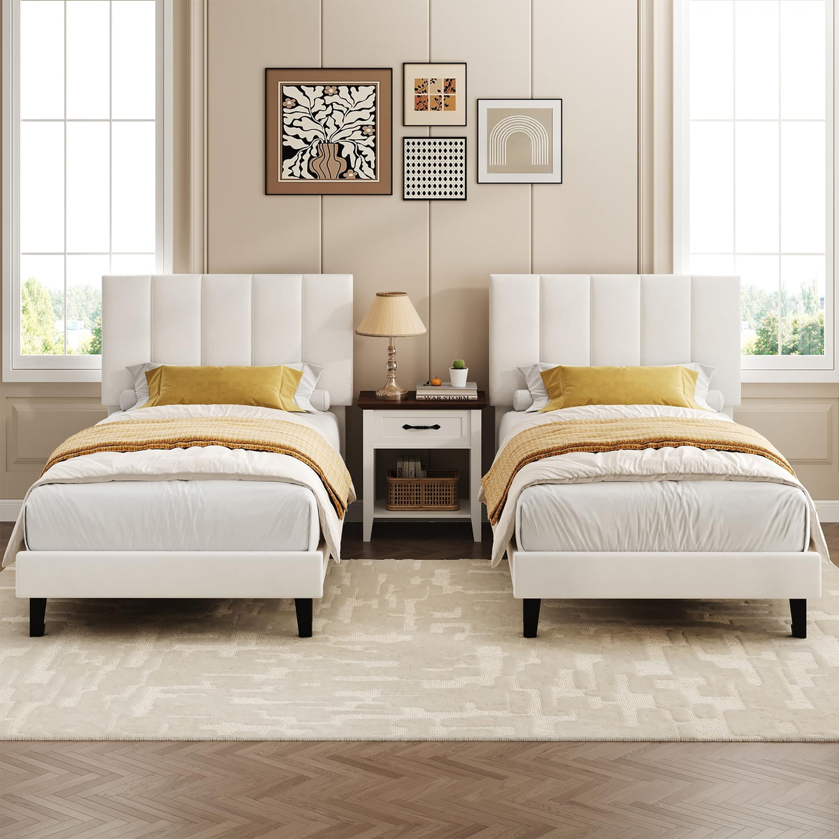 White Twin Size Upholstered Bed Frame N871