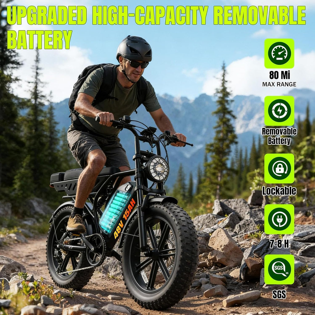 Electric Bike 48V 15Ah Battery 1500W Peak Motor 20 4.0 Fat Tire M98353