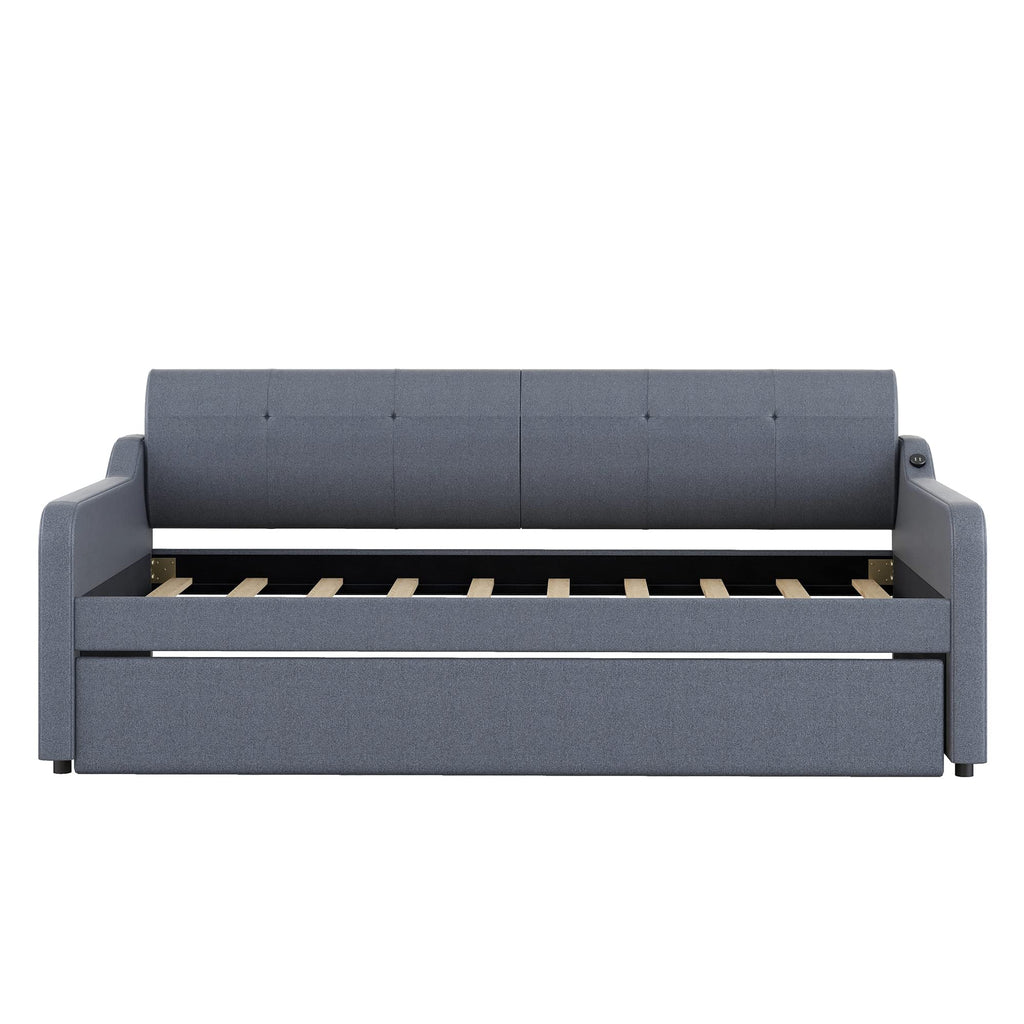 Twin Upholstered Linen Daybed with Pop Up Trundle H561