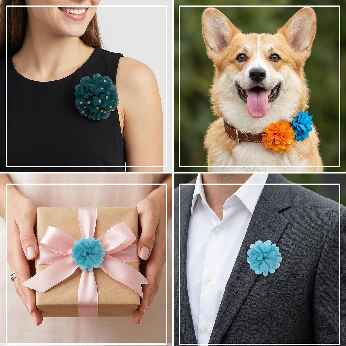 Multi Color Soft Chiffon Dog Collar Flower Bows N596401